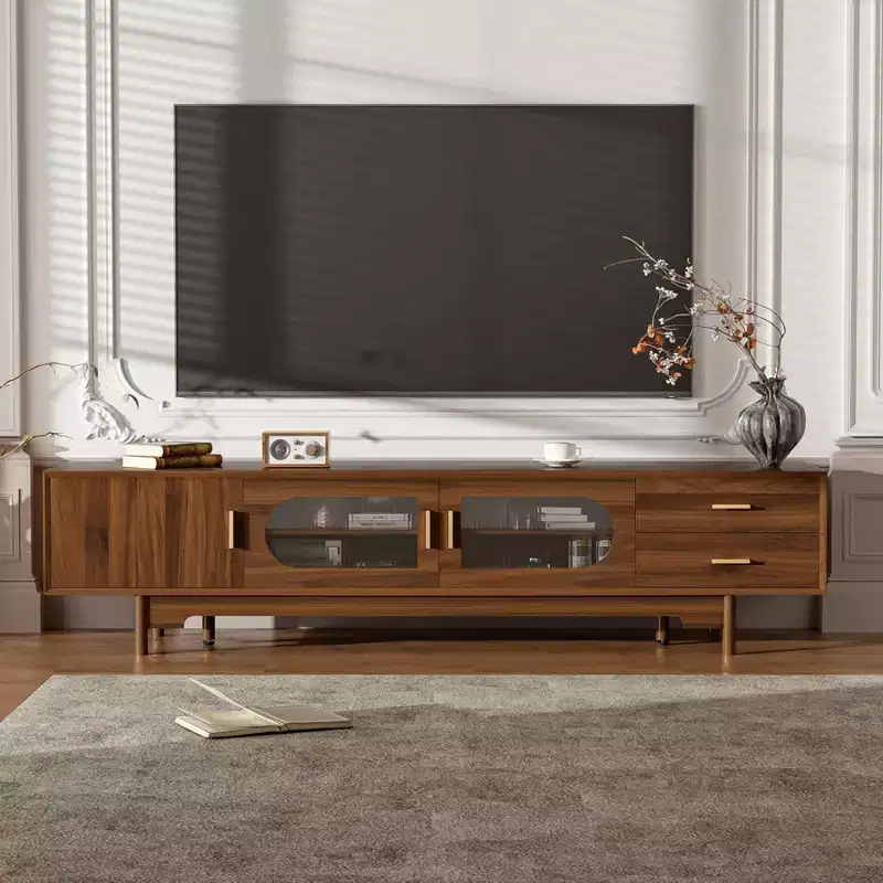Modern Fluted TV Stand for TVs up to 85, 78 Wooden Entertainment Center with Storage Cabinet & 2 Drawers, TV Console Table for Living Room Bedroom