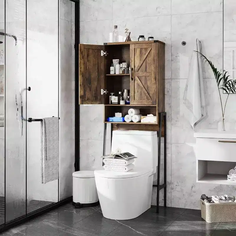 Over Toilet Storage Cabinet with 2-Door Design, Anti-Tip Device and Bathroom Organizer