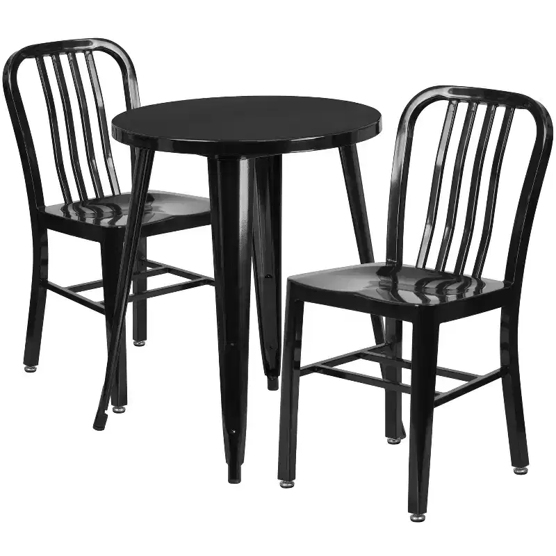 Emma and Oliver Commercial Grade 24 Round Metal Indoor-Outdoor Table Set & 2 Slat Back Chairs