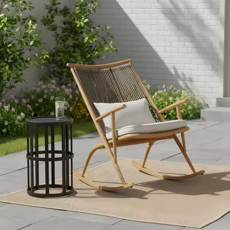 Christopher Knight Home Florette 2 Piece Outdoor Rattan Rocking Chair with Ceramic Tile End Table