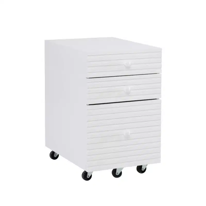 Wedeln 3 Drawer Rolling File Cabinet White Finish Wood - Powell: Mid-Century Modern, Veneer, Metal Hardware