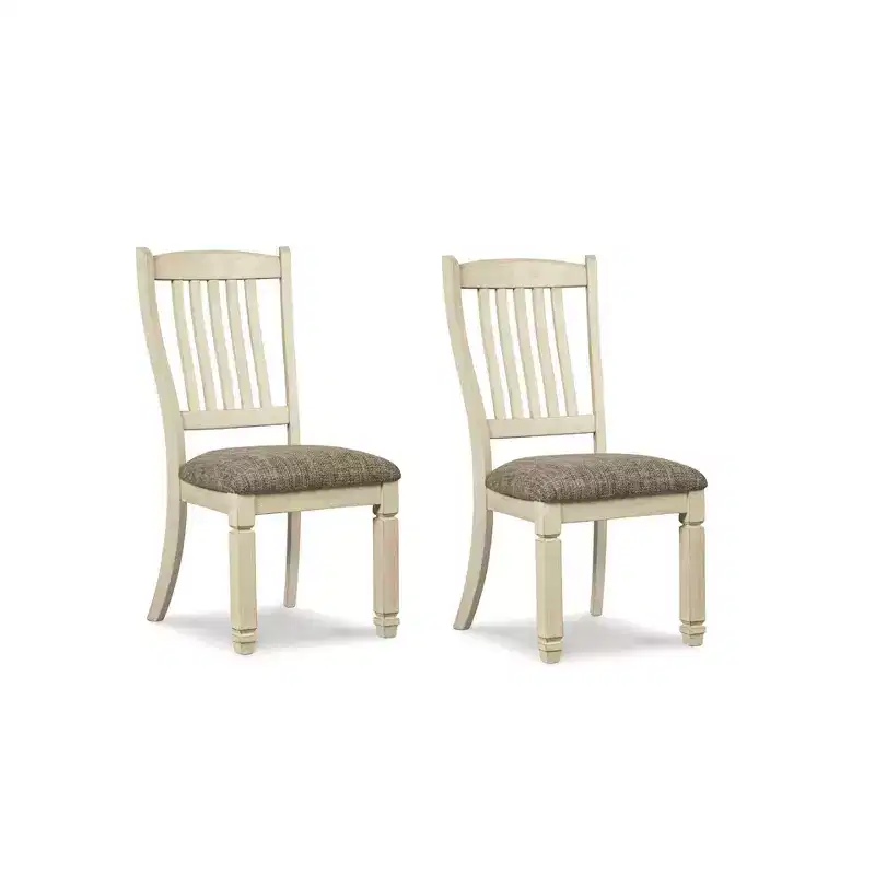 Set of 2 Bolanburg Dining Upholstered Side Chair Antique White - Signature Design by Ashley: Rake-Back, Textured Oak Finish
