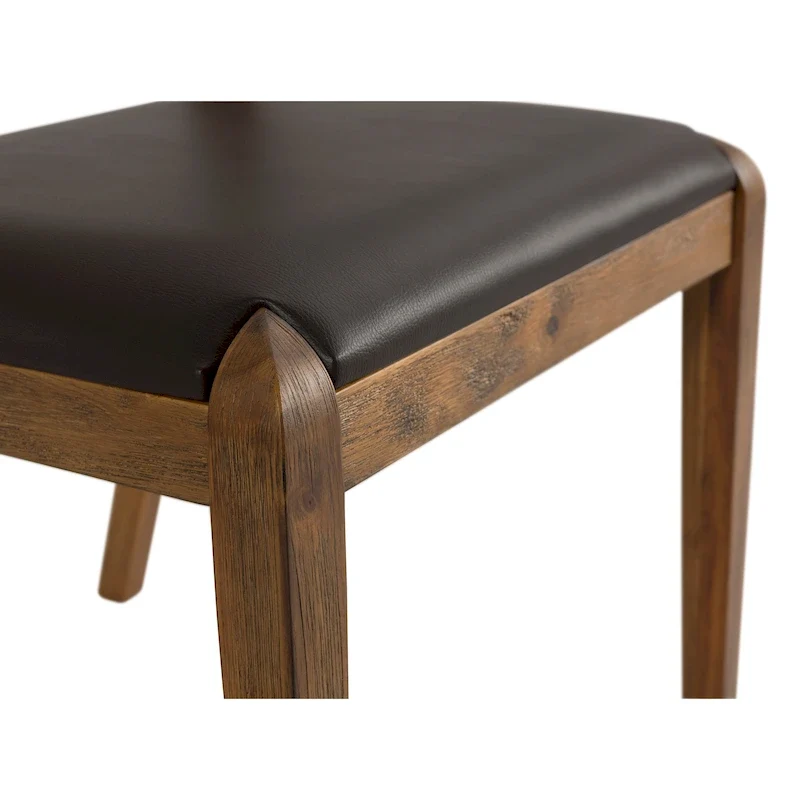 Mid-Century Dining Side Chair, Rubberwood, Faux Leather Padded Seat, Chestnut Wire-Brush Finish