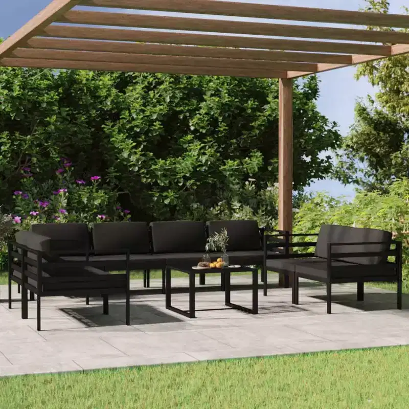 vidaXL 9 Piece Outdoor Lounge Set with Cushions - Durable Aluminum Patio Furniture - Comfortable, Weather-Resistant, and Modular Design - Anthracite
