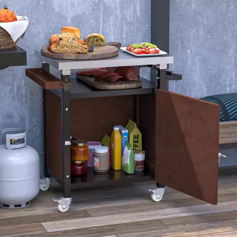 NAYSAYE Bar Serving Cart Outdoor Grill Cart with Stainless Steel Tabletop for Patio Kitchen , Brown, 32.4*18.7*34.7
