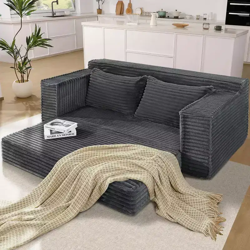75 2-in-1 Convertible Sofa Bed, Boneless Couch Bed with 2 Pillow, Folding Pull Out Couch, Loveseat Sleeper Sofa, Futon Couch