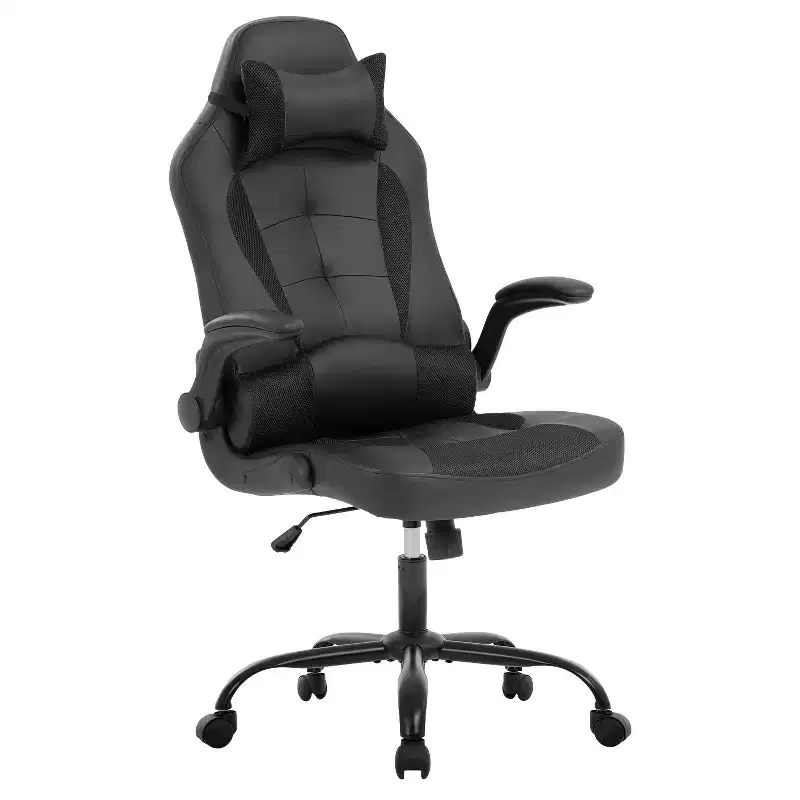 Gaming & Office Chair – Lumbar Support, Flip-Up Arms, Headrest, 250 lbs, PU Leather