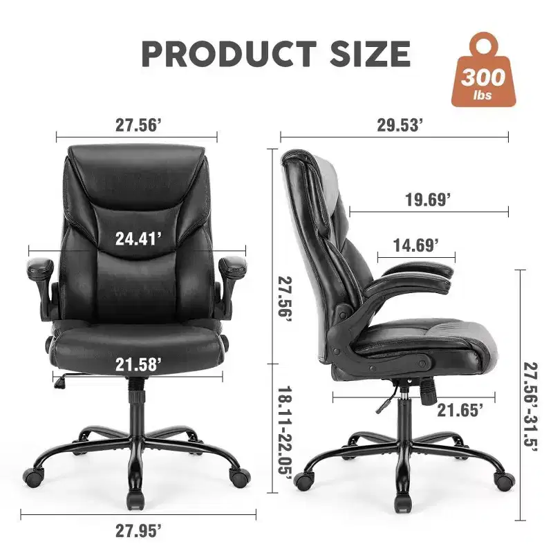 Ergonomic PU Leather Office Chair,High Back Executive Desk Chair with Flip-Up Armrests & Dynamic Lumbar Support,275LB Capacity