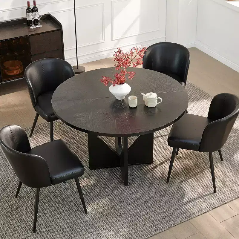 Sailvan 47.2 Round Dining Table for 4 to 6 People, Farmhouse Dining Room Table with Wooden Pedestal Base and Thick Table Top