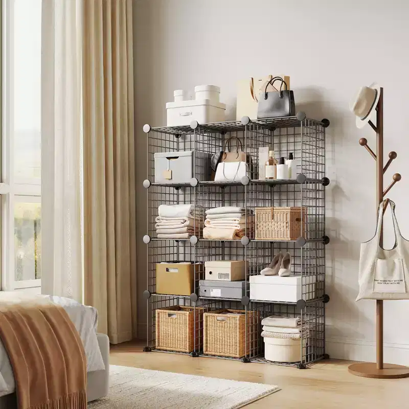Wire Cube Storage 12-Cube Modular Closet Organizer Shelf Unit for Bedroom Office, Gray