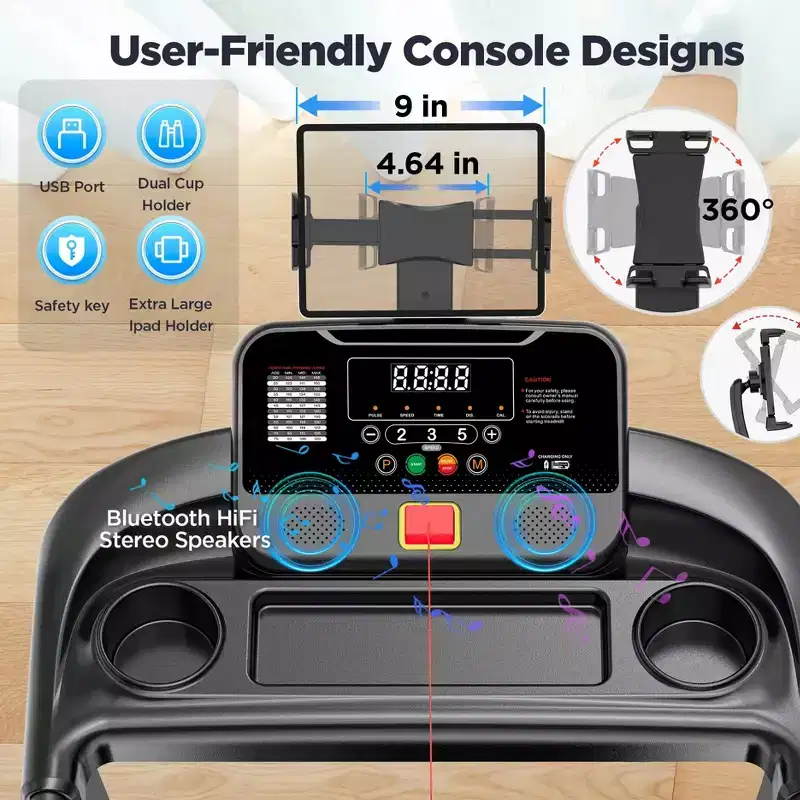 Home Treadmill, 300 lb Capacity, Wide Running Belt, Smart App Control, Adjustment Incline, 0.67.5 MPH, 71 Preset Programs