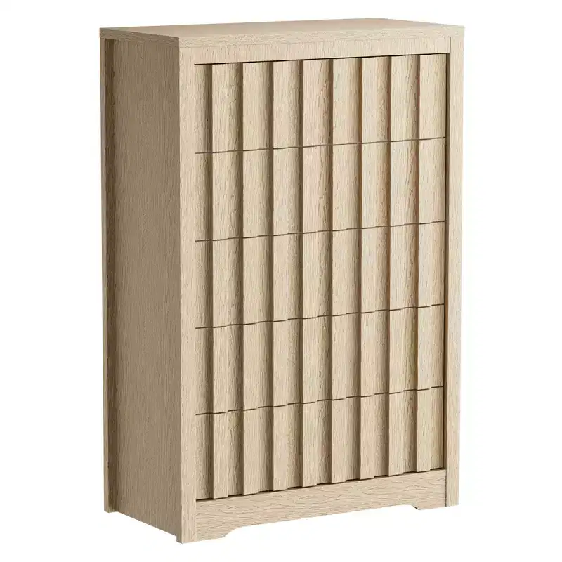 Fluted 5 Drawers Dresser for Bedroom, Modern Dresser Chest of Drawers, Fluted Fronts, Wood Storage Dressers Organizer for Bedroom, Living Room