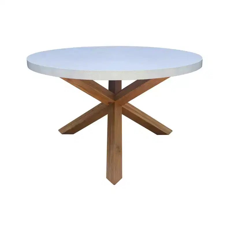 International Concepts 5pc Teak Outdoor Patio Dining Set with Round Table and Chairs: Foam Cushions, Metal Hardware