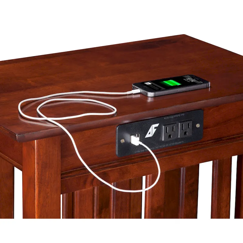AFI Mission Chair Side Table Set of 2 with Built-in Charger