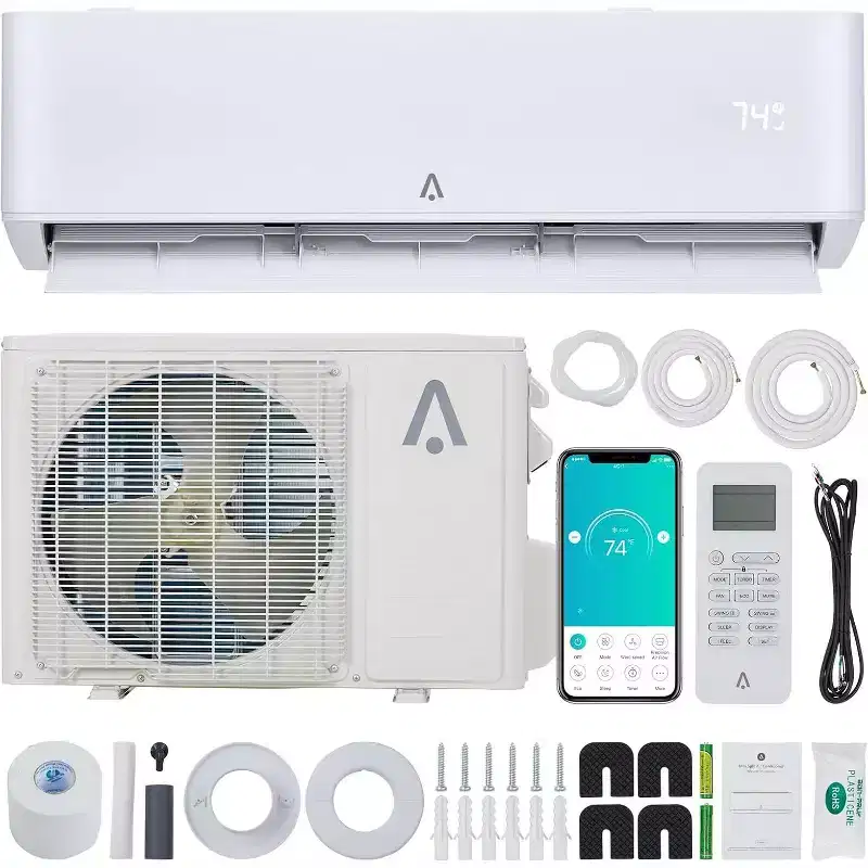 24,000 BTU 23 SEER2 Mini Split AC/Heat Pump - WiFi Smart, Wall Mounted, White, Cools/Heats 1500 Sq.Ft, Includes 16ft Copper Line Kit