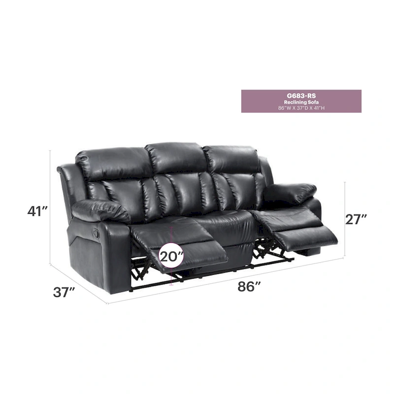 Daria 85 in. W Flared Arm Faux Leather Straight Reclining Sofa - 37L x 85W x 41H