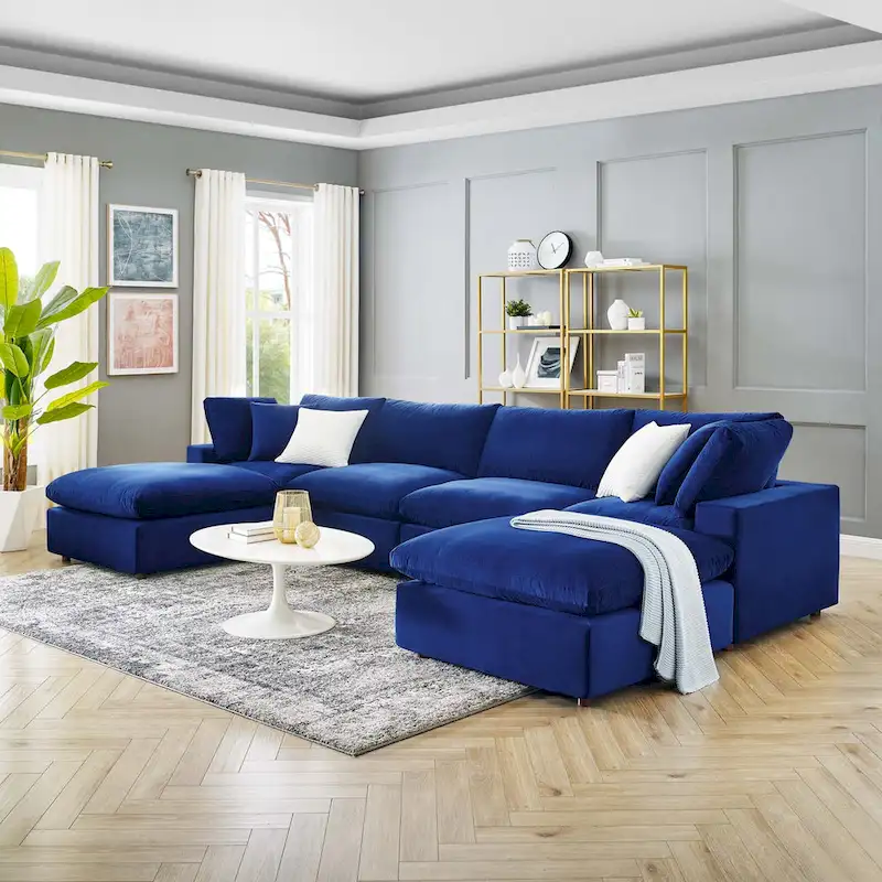 Commix Down Filled Overstuffed Velvet 6-Piece Sectional Sofa