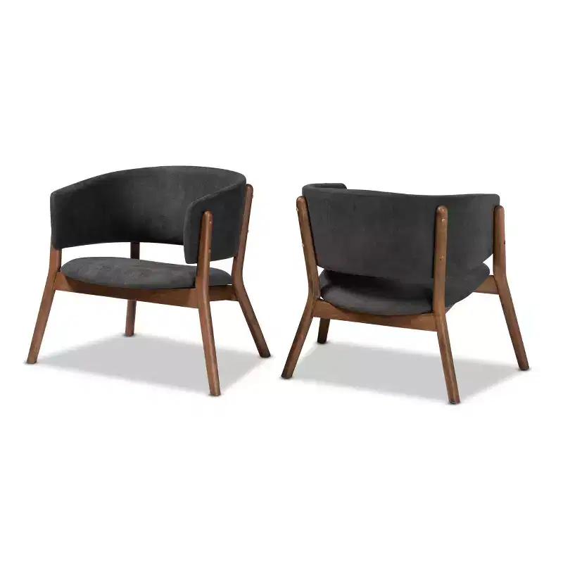 2pc Baron Fabric Upholstered and Wood Living Room Accent Chair Set - Baxton Studio