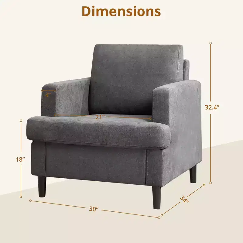 Modern Accent Chair, Oversized Living Room Chair, Mid-Century Reading Chair with Thick Cushions and Wide Armrests, Linen Upholstered Armchair