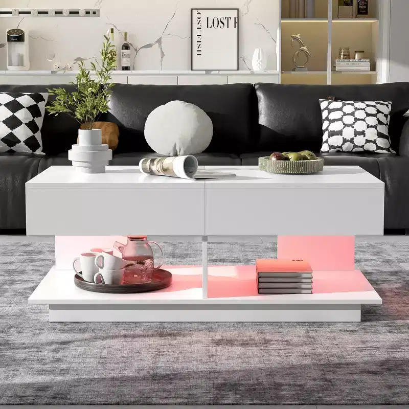 Modern Extendable Coffee Table with Storage, Adjustable Rectangle Center Table with Hidden Space for Living Room