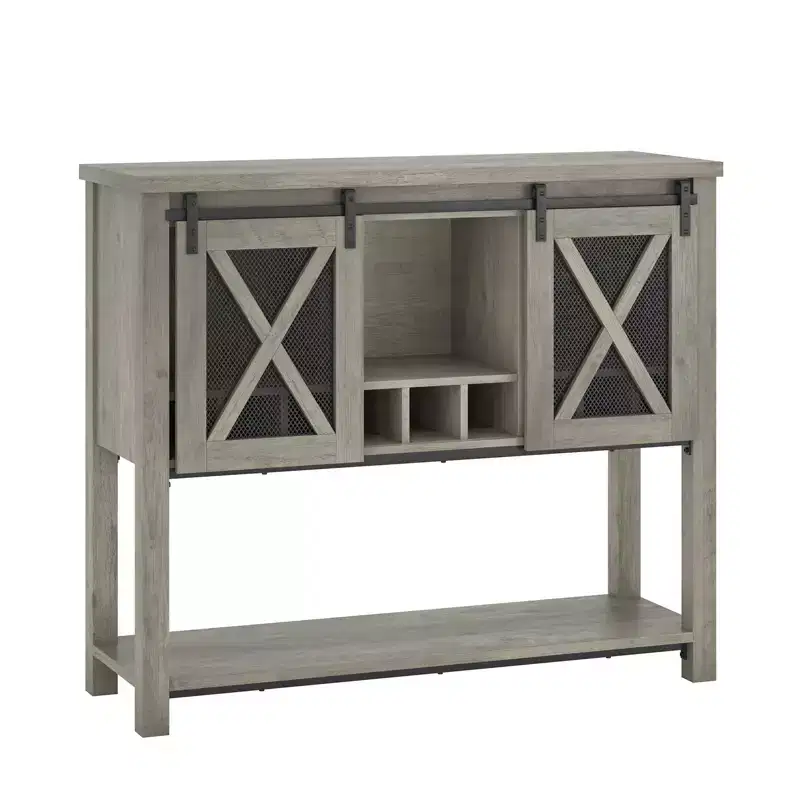 YESFASHION Farmhouse Sideboard Cabinet with Storage, Coffee Bar Table with Sliding Barn Metal Mesh Door, Kitchen Storage Sideboard with Bottom Shelf