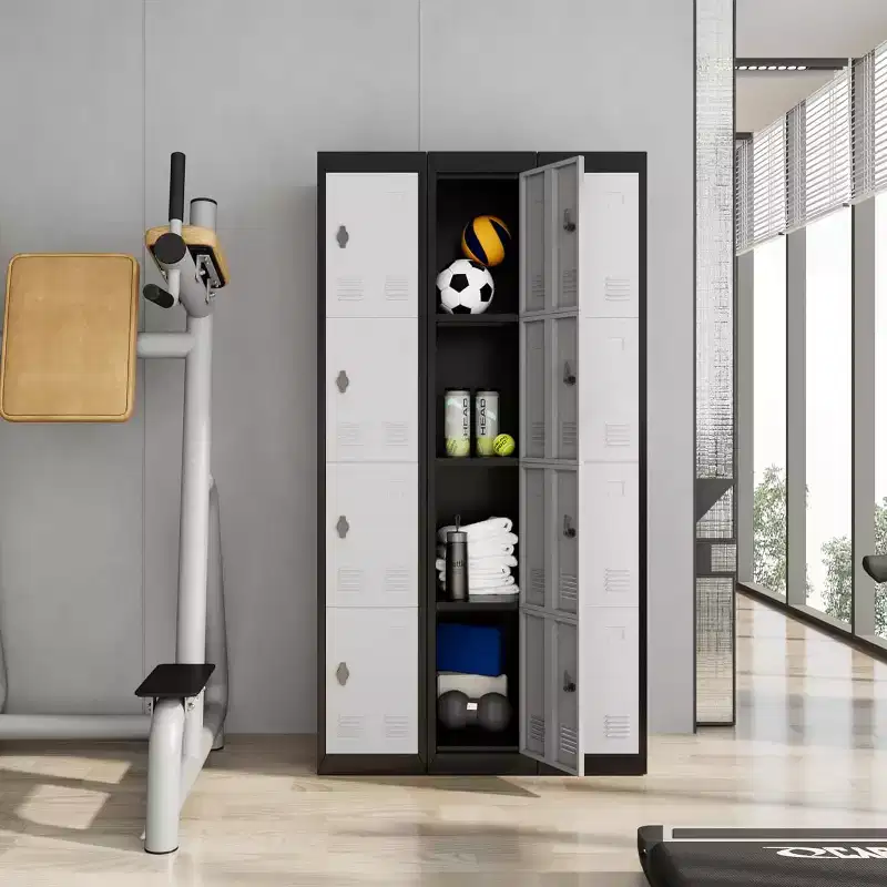 72 Metal Storage Cabinet with 4 Door, Lockers for Employees Students with Shelves, Metal Storage Steel Locker for School Office Gym, Grey+Black