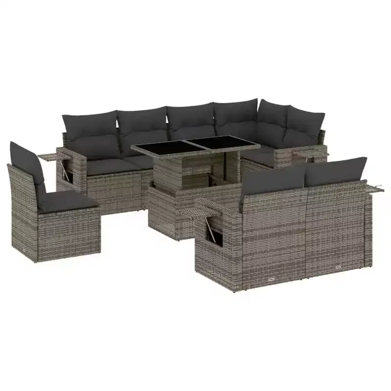 vidaXL 9 Piece Patio Sofa Set with Cushions Poly Rattan