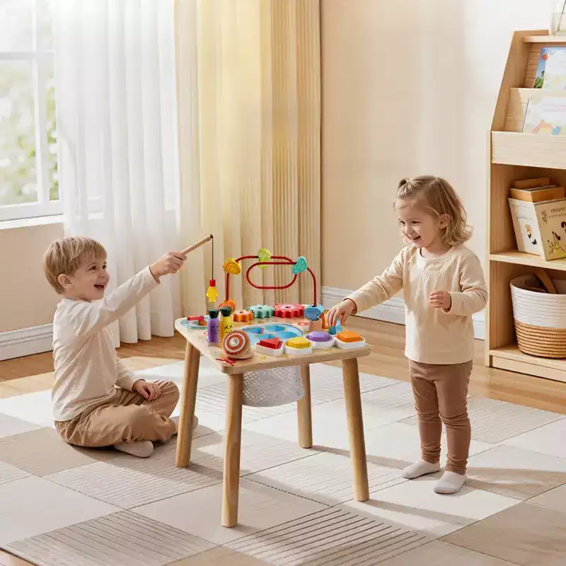 Montessori Activity Table for Toddler 1-3 Years Old,8 in 1 Wooden Learn Activity Desk,Baby Play Table for Boys & Girls Aged 6+ Months,Multicolor