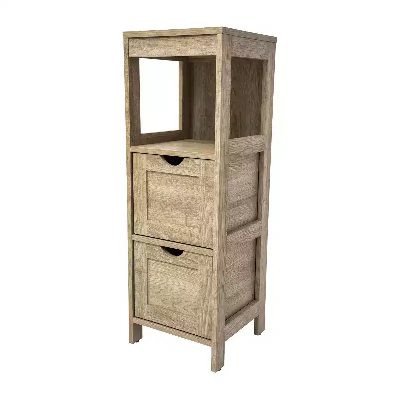 2 Drawer Bathroom Storage Cabinet Organizer with Open Display Shelf