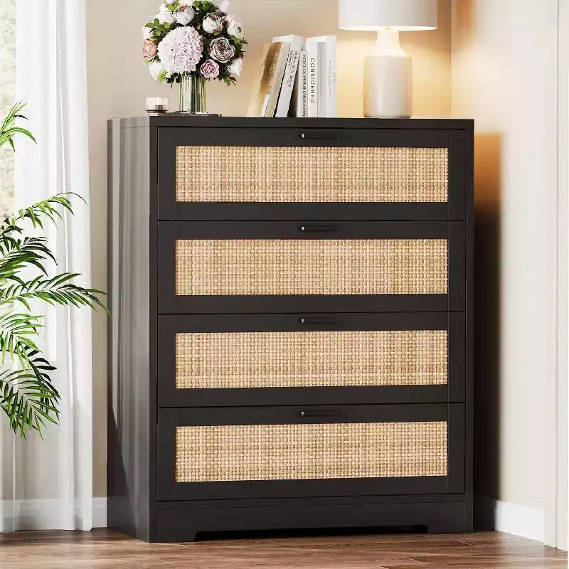 MDF Rattan 4-Drawer Tall Dresser 31.49