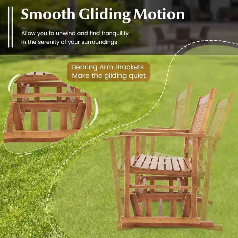 Costway Patio Glider Loveseat Chair Swing Rocking Bench with Slatted Seat & Curved Backrest White/Natural/Gray