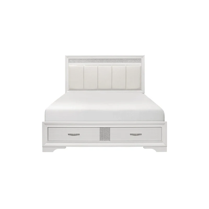 Beatrice 4 Piece White Modern Faux Leather Upholstered Storage Platform Bed
