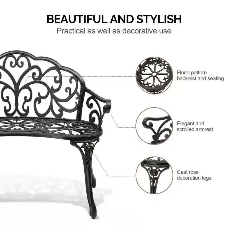 Karl Home | 38.5-Inch Cast Aluminum Garden Bench