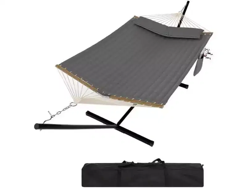 Double V-Shaped Wooden Frame Hammock, Thickened Version for Home and Outdoor Use, Portable Steel Frame Outdoor Garden Hammock, Large Double Hammock