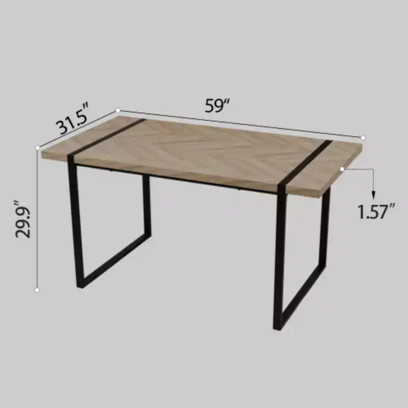 Modern Ind. Rect. MDF Nat. Wood Table (4-6), 1.5 Eng. Wood Top, Black Metal Legs, Home/Kitchen.