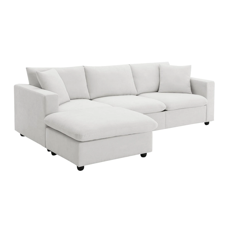 Modern Sectional Sofa,L-shaped Couch Set with 2 Free pillows,4-seat Polyester Fabric Couch Set with Convertible Ottoman