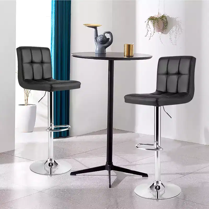 Adjustable Swivel Bar Stool, Counter Height Bar Chair PU Leather with Back, Black