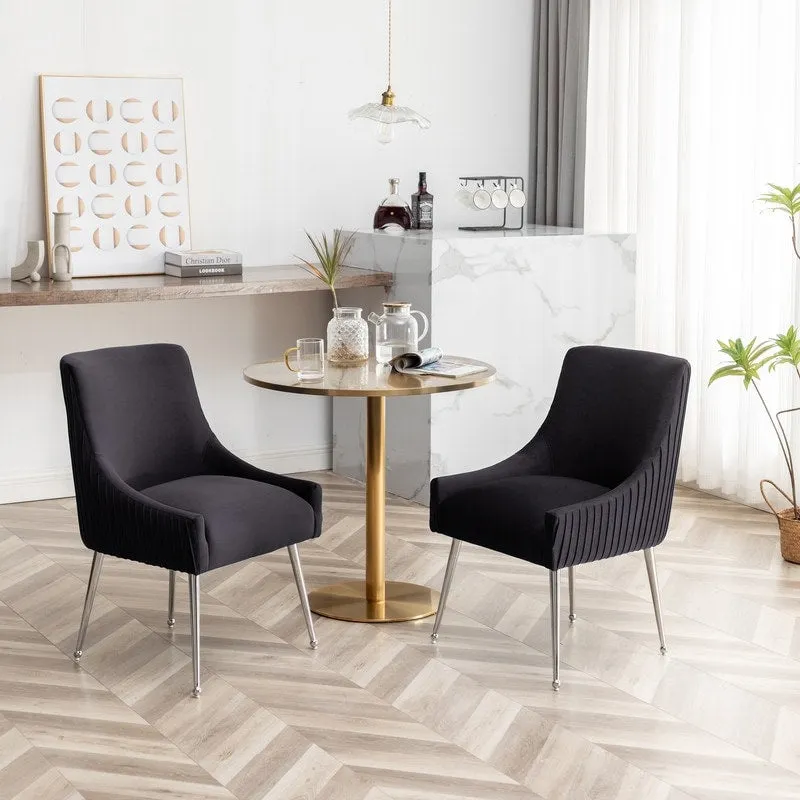 SEYNAR Modern Velvet Pleated Finish Back Dining Chair Set of 4 with Rear Handle