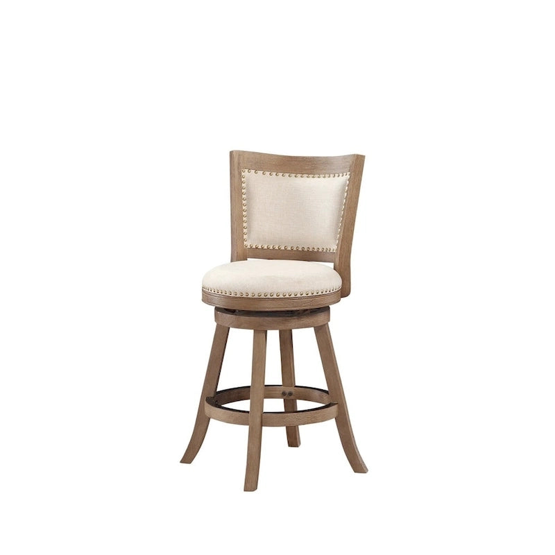 High Back Swivel Counter Stool with Linen Cushion and Wood Frame