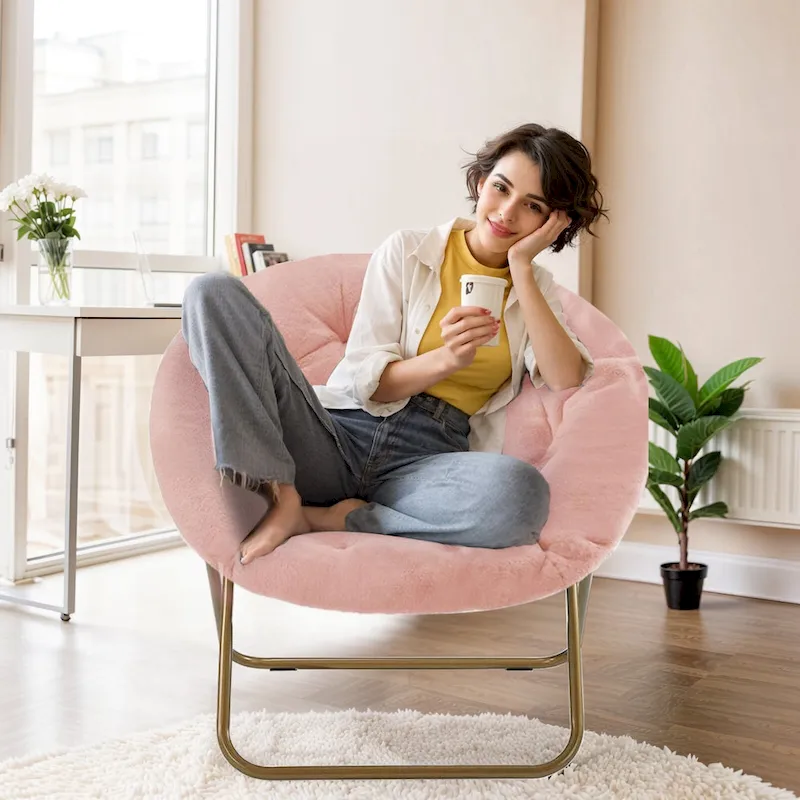 Foldable Saucer Chair with Faux Fur Cushion