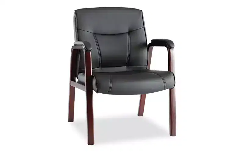 Alera Alera Madaris Series Bonded Leather Guest Chair with Wood Trim Legs, 25.39 x 25.98 x 35.62, Black Seat/Back, Mahogany Base