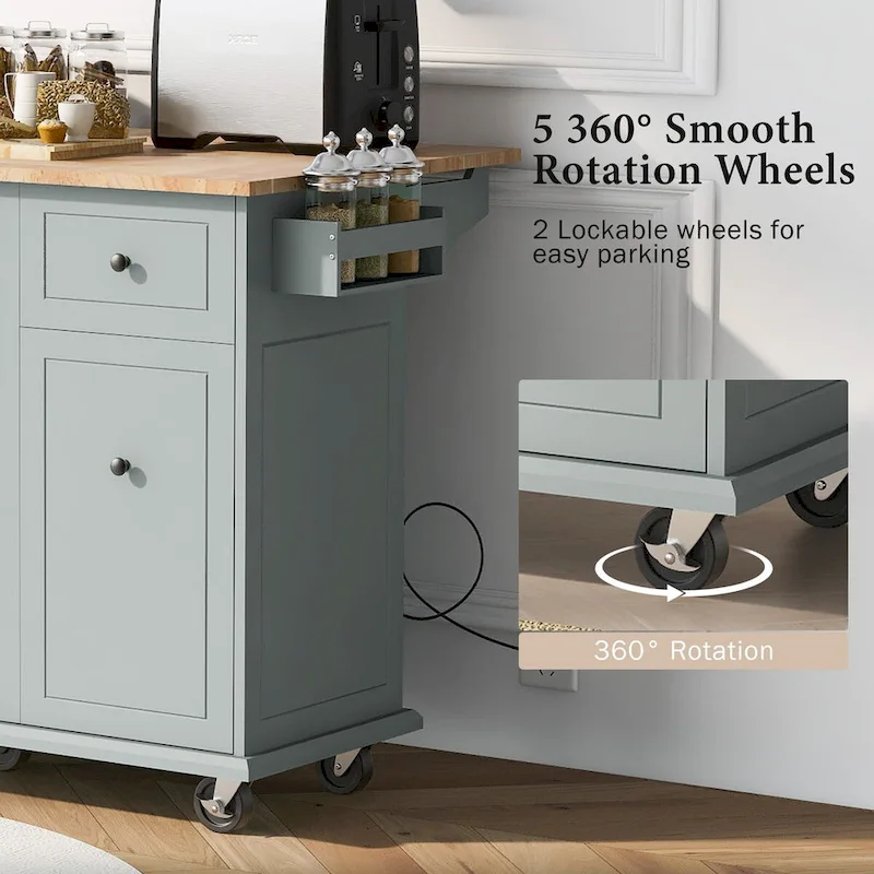 53.9 Kitchen Island Cart with Drop Leaf on Wheels