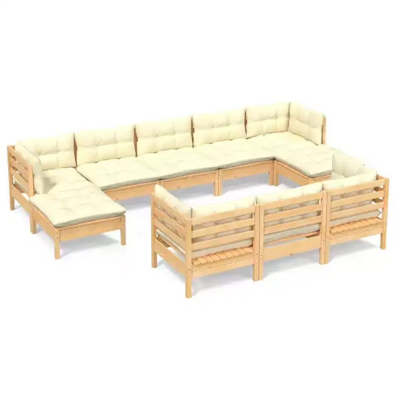 vidaXL Solid Pinewood Patio Lounge Set with Cushions Multi Colors