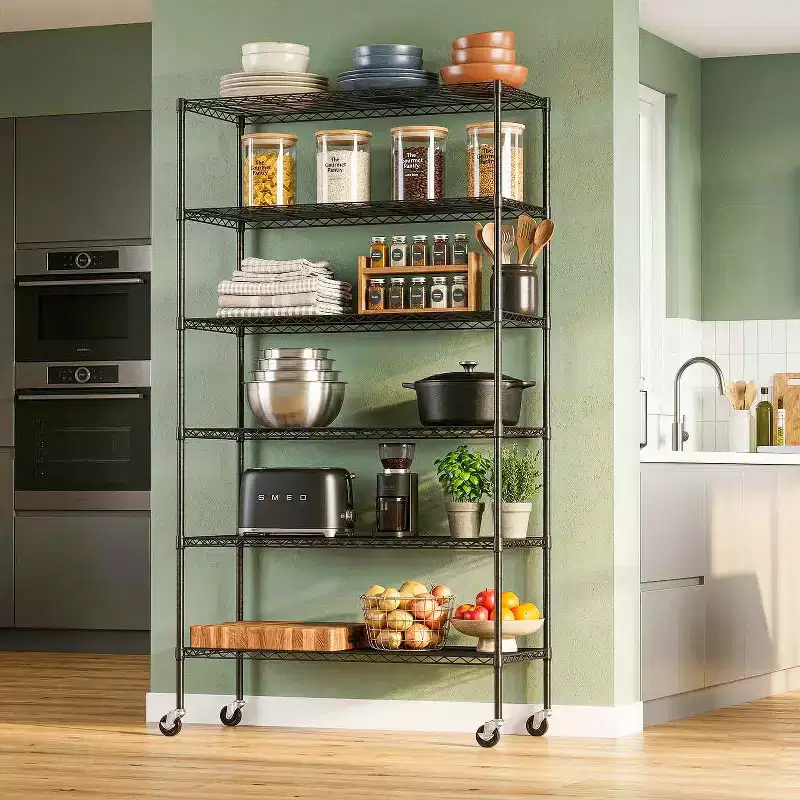 6-Tier Commercial Wire Shelving Unit with Wheels and Leveling Feet