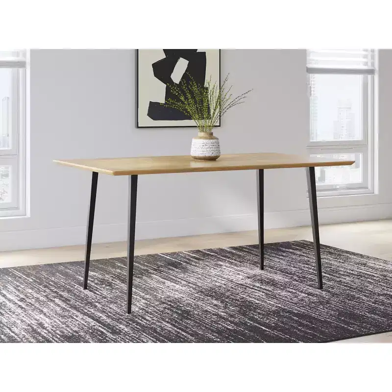 Signature Design by Ashley Gretlynn Modern Rectangular Dining Table - Light Natural Wood with Black Metal Legs - Seats 6