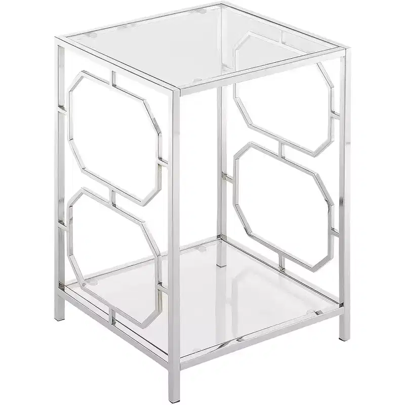Chrome End Table with Sleek Frame and Smooth Surface, Contemporary Accent Side Table for Living Room or Office