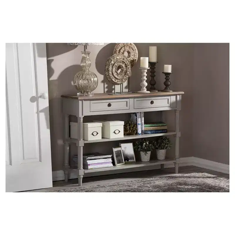 Edouard French Provincial Style Console Table with 2 Drawers - White/Light Brown
