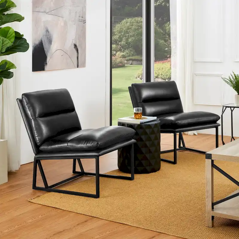 Glitzhome 30.25H Modern Soft PU Leather Armless Accent Chair