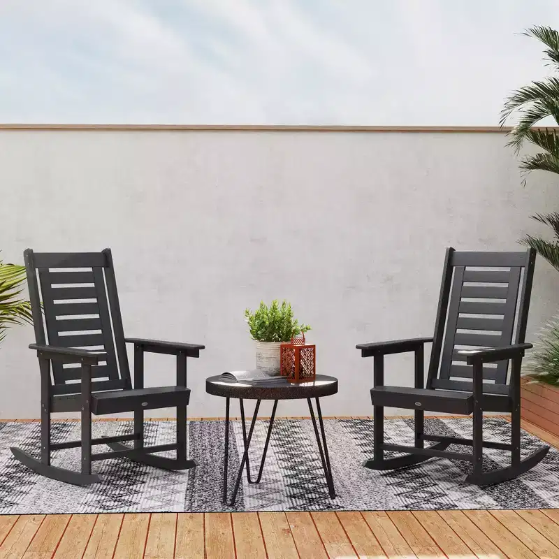 Outsunny Outdoor Rocking Chairs Set of 2, HDPE Patio Rockers with 28 High Back, Wide Armrests and Slatted Seat for Porch Backyard Balcony
