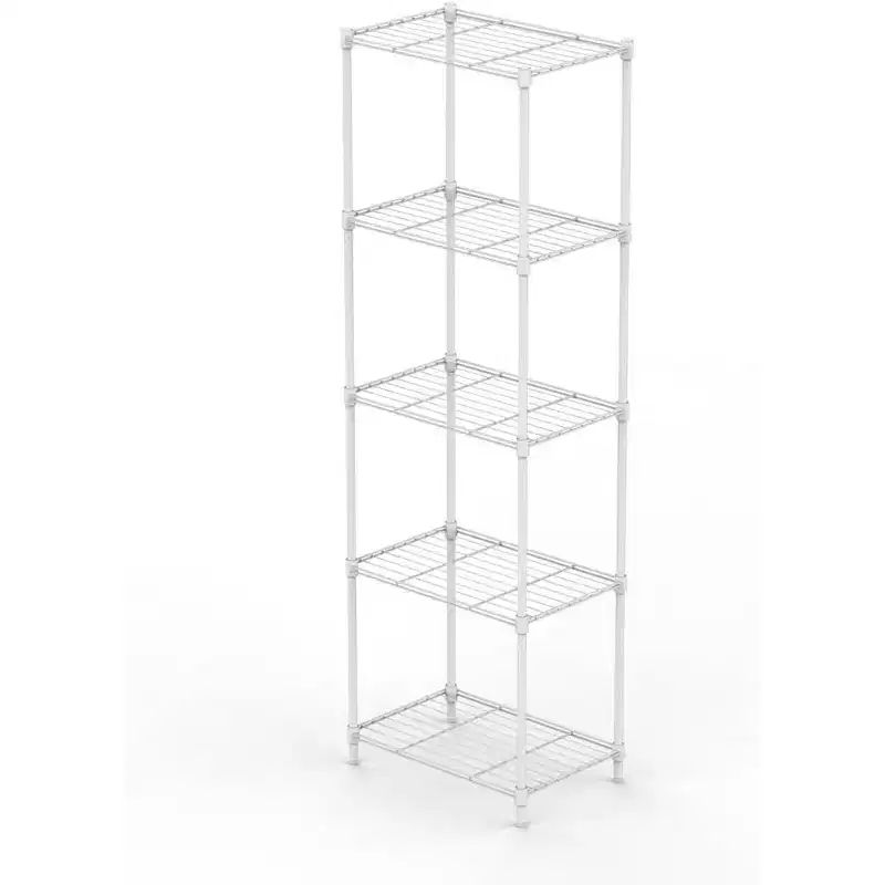 5-Tier Slim Metal Wire Shelving Unit, Adjustable, White, 13.78